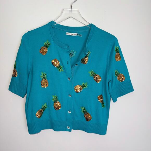🍍 Alice + Olivia Pineapple Sequin Cardigan – Turquoise (L)295 - Picture 9 of 14